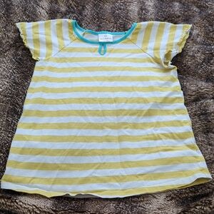 Hanna Andersson Yellow & White Striped Short Sleeve Tee with Teal Trim